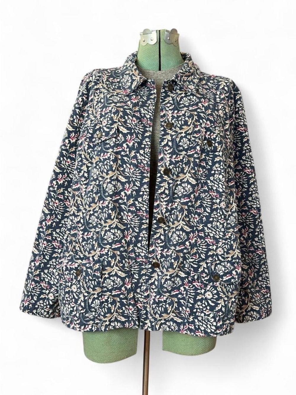 Vintage Charter Club Floral Vine Boxy Oversized Cotton Shacket Cottagecore Boho